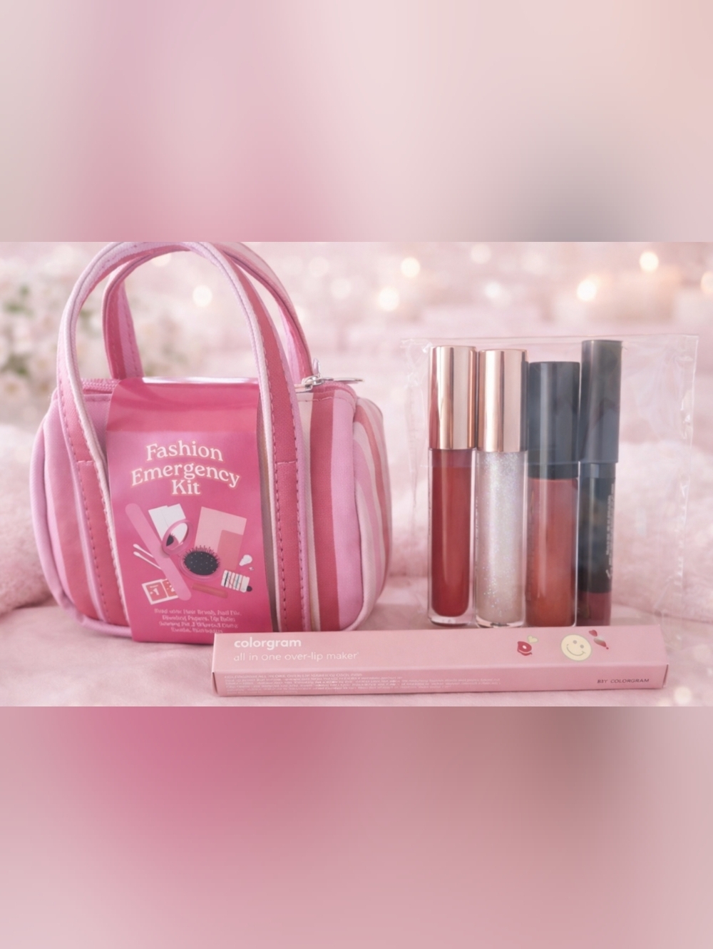 💋Lippie Bundle w/ Colorgram Lip Maker + Gloss Set & Pink Emergency Kit💋